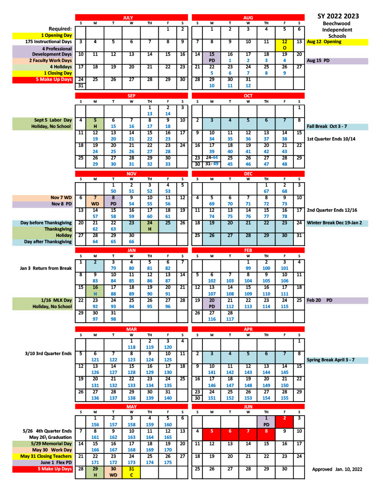 Beechwood Independent Schools Calendar 2024-2025 - MyCOLLEGEPOINTS
